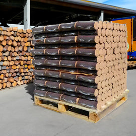 Verdicht hout - pallet met 96 pakketten van elk 5 blokken